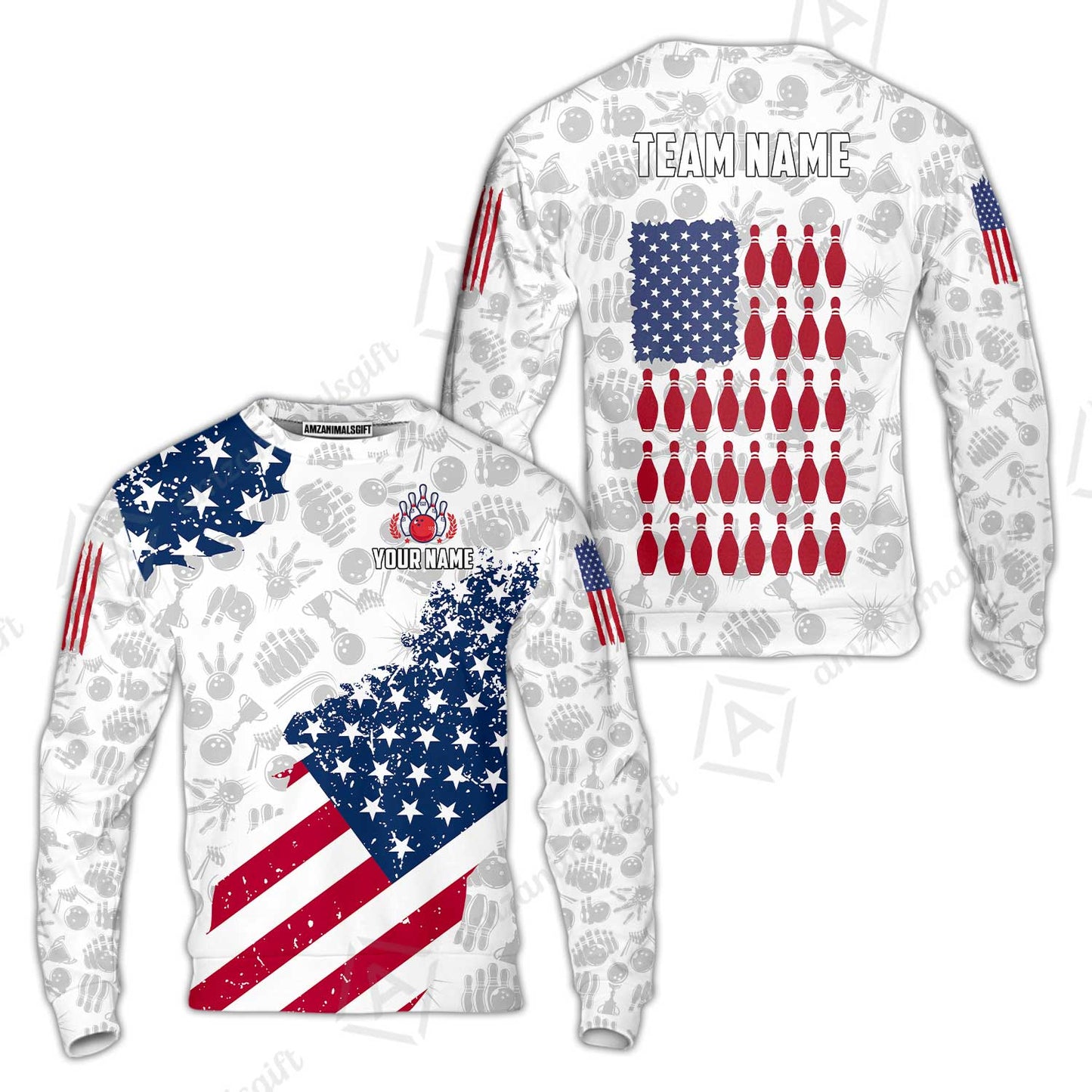 Custom Bowling Jersey Polo Shirt, Americana Patriotic Distressed Flag, Custom Bowling Jersey Team Shirt For Players With Name and Team Name