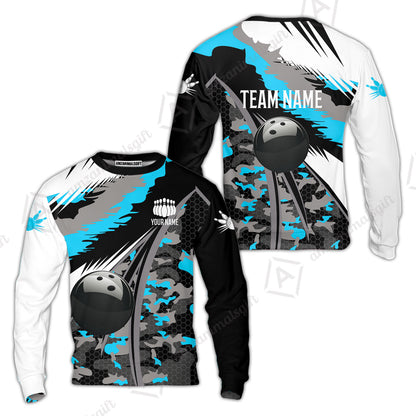Custom Bowling Team Jersey, Personalized Long Sleeve Jersey Shirt Camo Bowling Shirt with Name & Team Name