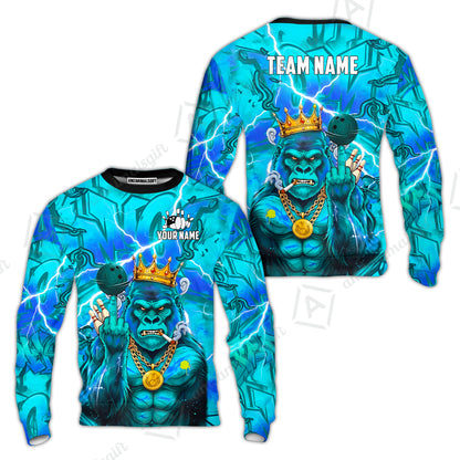 Custom Bowling Jersey Polo Shirt, Rebellious Gorilla King & Street Graffiti, Custom Bowling Jersey Team Shirt For Players With Name & Team Name