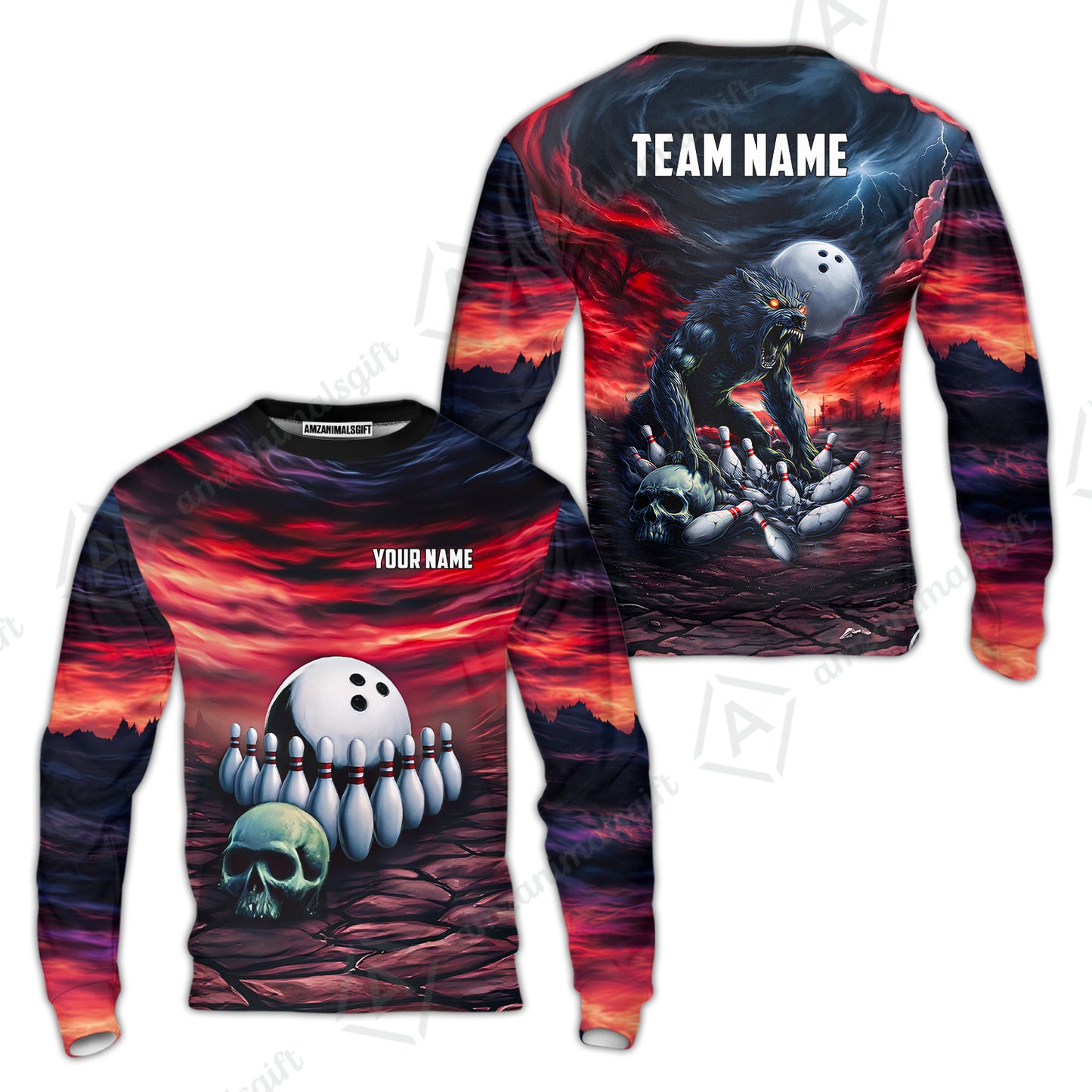 Custom Full Moon Werewolf Bowling Jersey Polo Shirt, Custom Full Moon Werewolf Bowling Jersey Team Shirt For Players With Name & Team Name