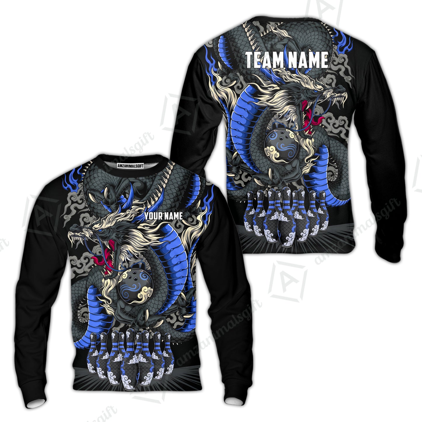 Custom Bowling Jersey Polo Shirt, Oriental Jade Dragon & Classic Clouds, Custom Bowling Jersey Team Shirt For Players With Name & Team Name