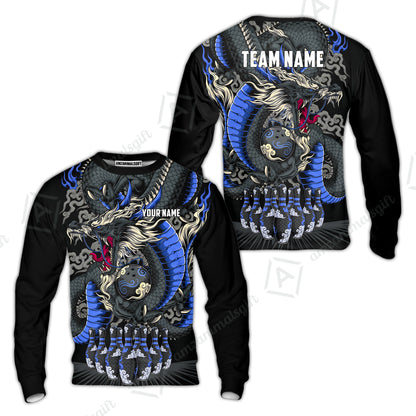Custom Bowling Jersey Polo Shirt, Oriental Jade Dragon & Classic Clouds, Custom Bowling Jersey Team Shirt For Players With Name & Team Name