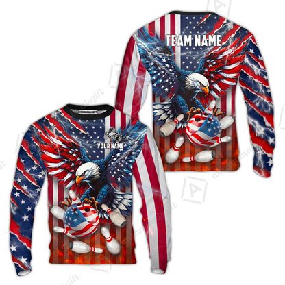 Customized Patriotic American Flag Eagle Bowling Jersey, Custom Name And Team Name For Bowlers