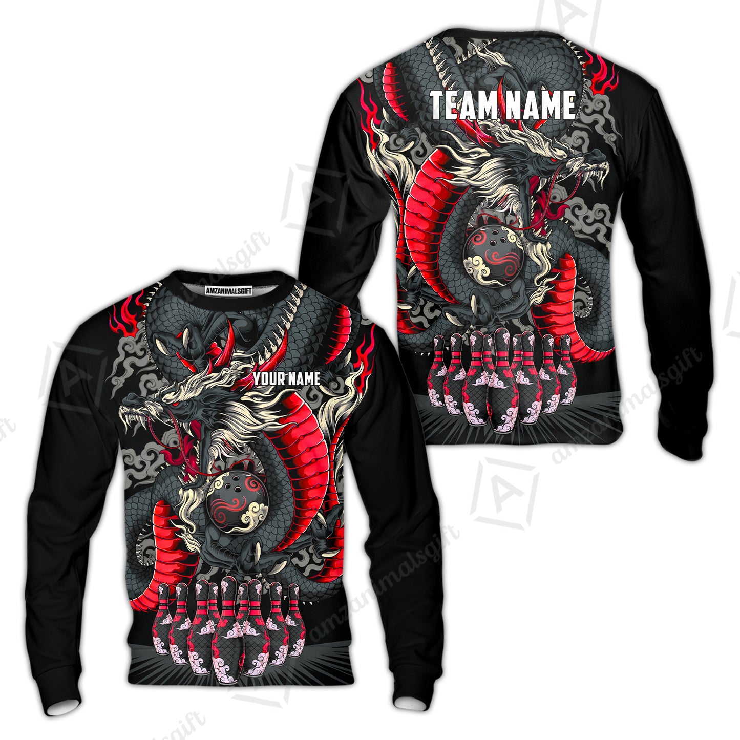 Custom Bowling Jersey Polo Shirt, Oriental Jade Dragon & Classic Clouds, Custom Bowling Jersey Team Shirt For Players With Name & Team Name