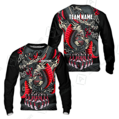 Custom Bowling Jersey Polo Shirt, Oriental Jade Dragon & Classic Clouds, Custom Bowling Jersey Team Shirt For Players With Name & Team Name