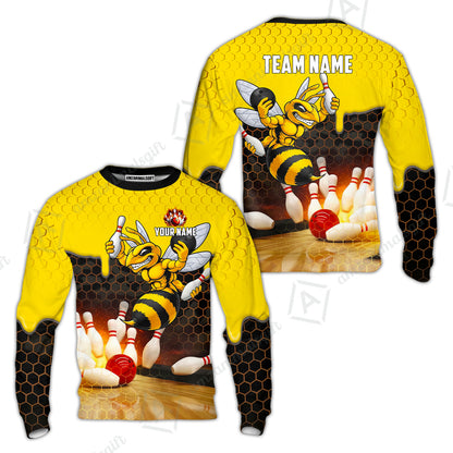 Customized Hornet Strike & Honeycomb Dripping Bowling Jersey, Custom Name And Team Name For Bowlers