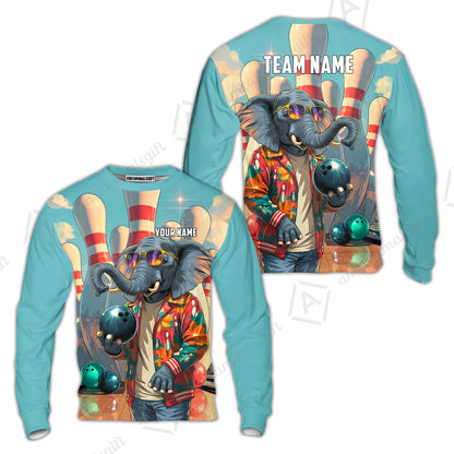Custom Bowling Jersey Polo Shirt, Cool Elephant Bowling, Custom Bowling Jersey Team Shirt For Players With Name and Team Name