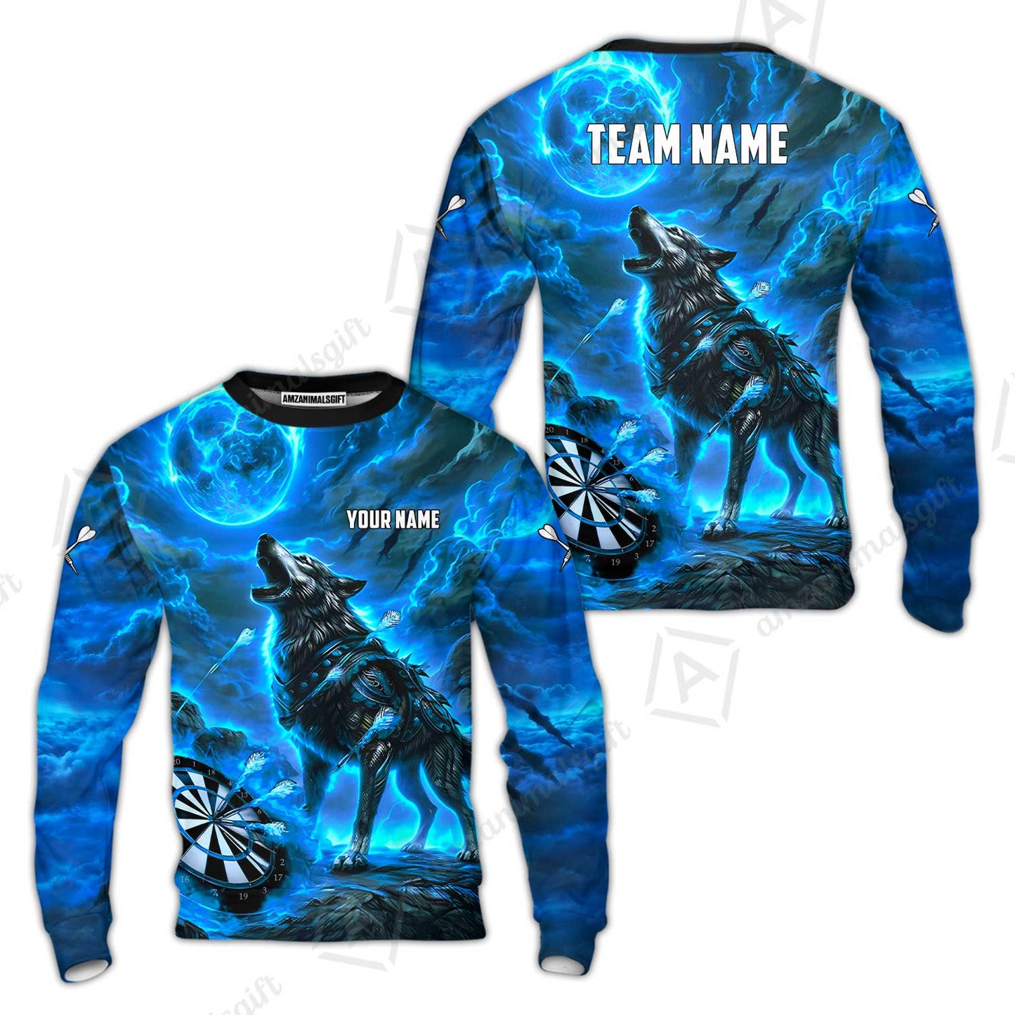 Custom Darts Team Jersey, Personalized Flaming Wolf Jersey Shirt For Players With Name & Team Name