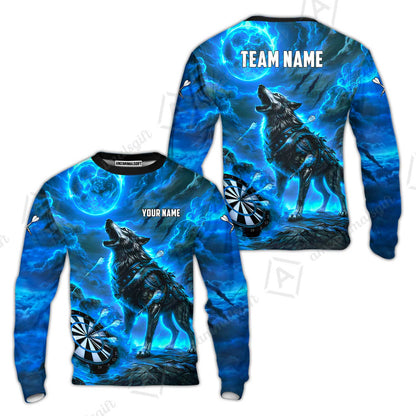 Custom Darts Team Jersey, Personalized Flaming Wolf Jersey Shirt For Players With Name & Team Name