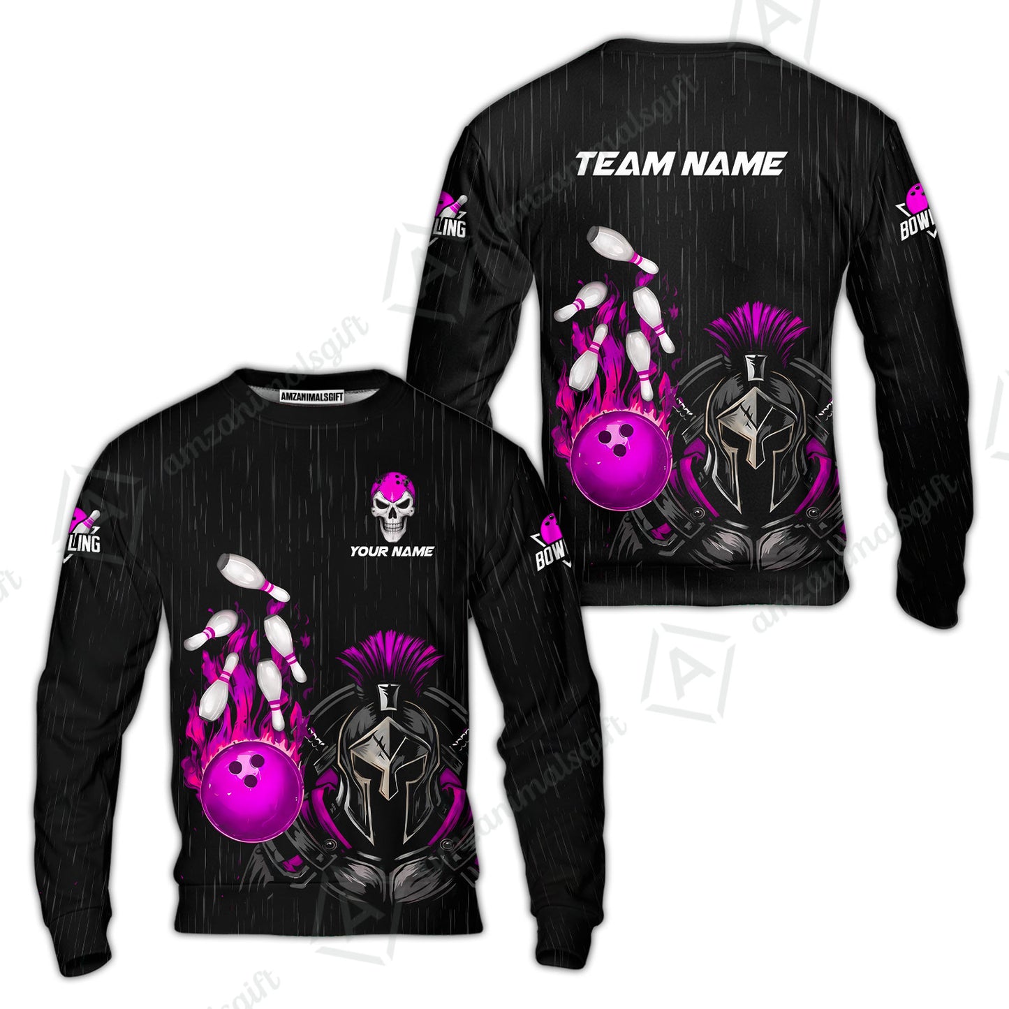 Custom Bowling Jersey Polo Shirt, Fire Bowling Knight Rain Skull Logo, Personalize Name & Team Name
