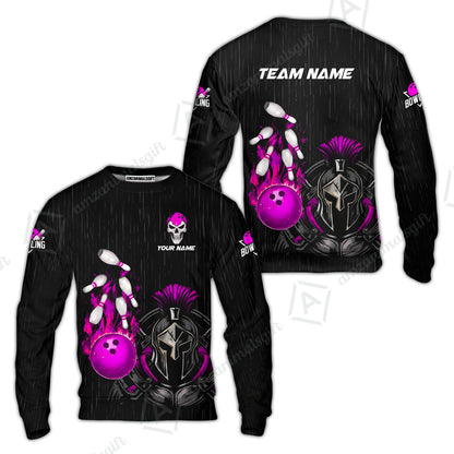 Custom Bowling Jersey Polo Shirt, Fire Bowling Knight Rain Skull Logo, Personalize Name & Team Name