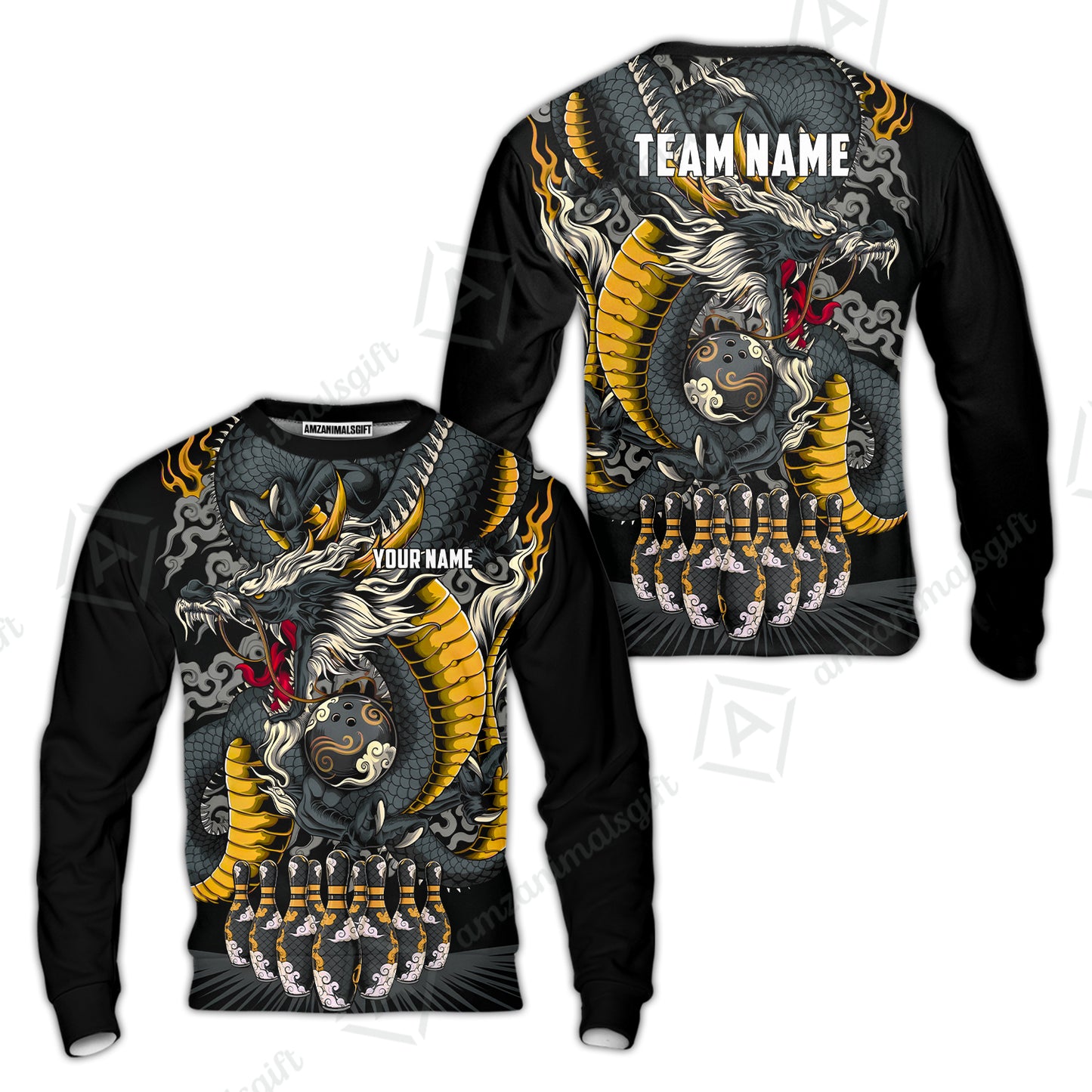 Custom Bowling Jersey Polo Shirt, Oriental Jade Dragon & Classic Clouds, Custom Bowling Jersey Team Shirt For Players With Name & Team Name