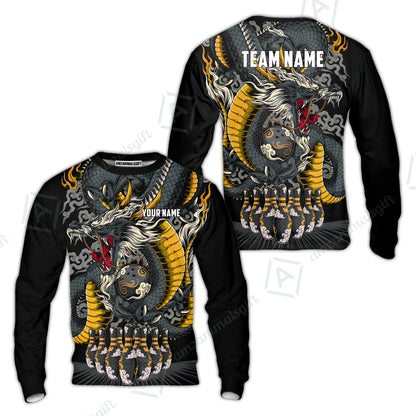 Custom Bowling Jersey Polo Shirt, Oriental Jade Dragon & Classic Clouds, Custom Bowling Jersey Team Shirt For Players With Name & Team Name