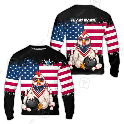 Custom Bowling Jersey Polo Shirt, Animal With Glasses And Bandana America Flag, Personalize Name & Team Name