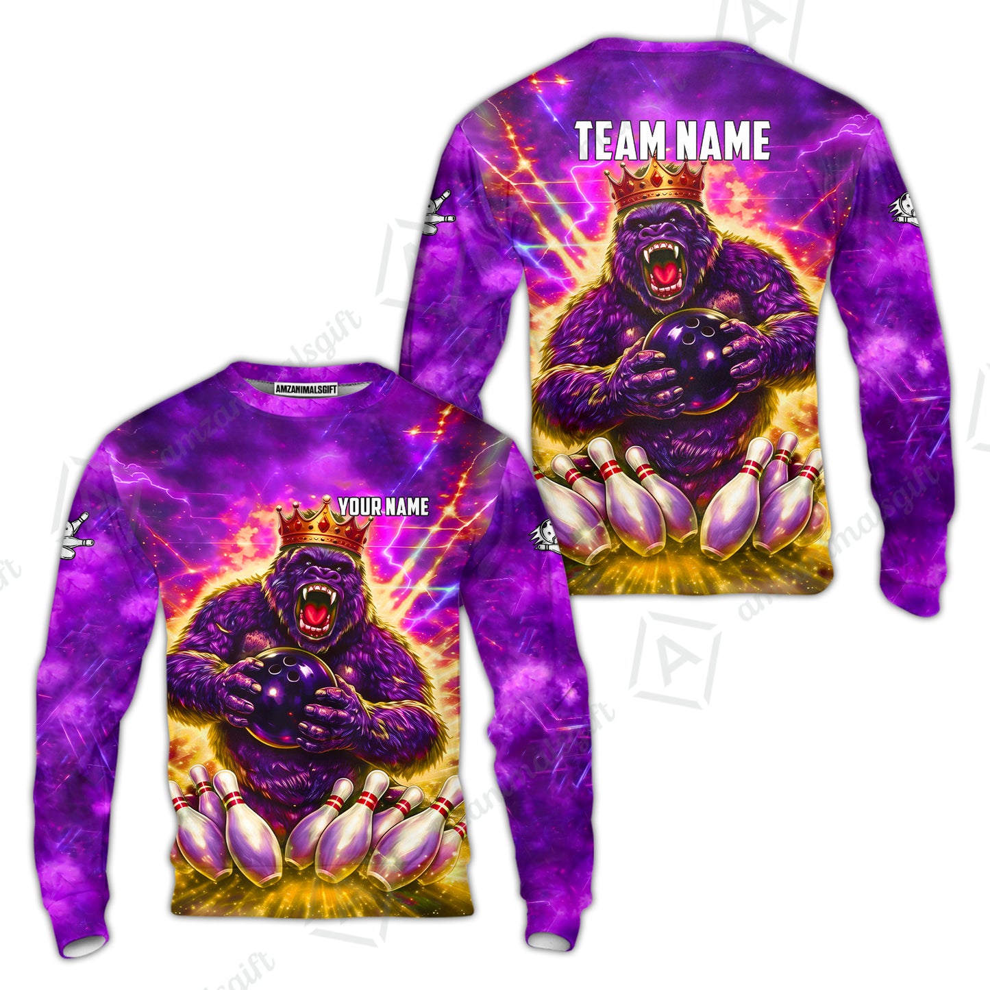 Custom Bowling Jersey Polo Shirt, King Gorilla Holding Bowling Ball, Custom Bowling Jersey Team Shirt For Players With Name & Team Name