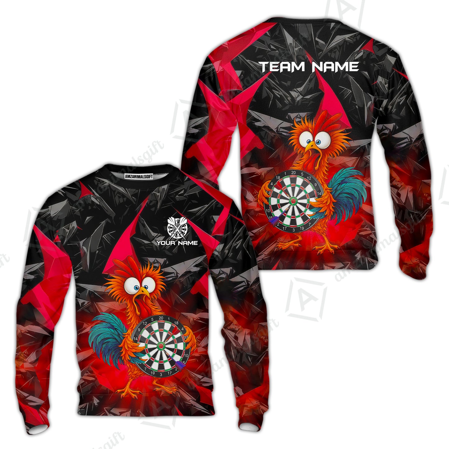 Custom Darts Team Jersey, Personalized Funky Rooster Dart Shirt For Players With Name & Team Name