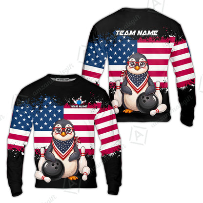 Custom Bowling Jersey Polo Shirt, Animal With Glasses And Bandana America Flag, Personalize Name & Team Name