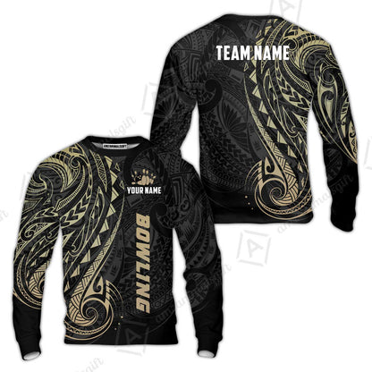 Custom Bowling Jersey Polo Shirt, Polynesian Maori Tribal Tattoo Bowling, Custom Bowling Jersey Team Shirt For Players With Name and Team Name
