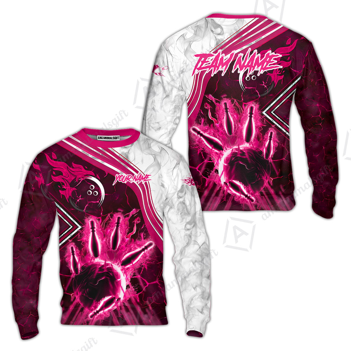 Customized Bowling Unisex Polo Shirt, Fire & Smoke Bowling Pins, Bowling Uniform - Personalized Name And Team Name