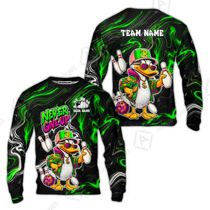 Custom Bowling Jersey Polo Shirt, Duck Never Give Up, Custom Bowling Jersey Team Shirt For Players With Name & Team Name