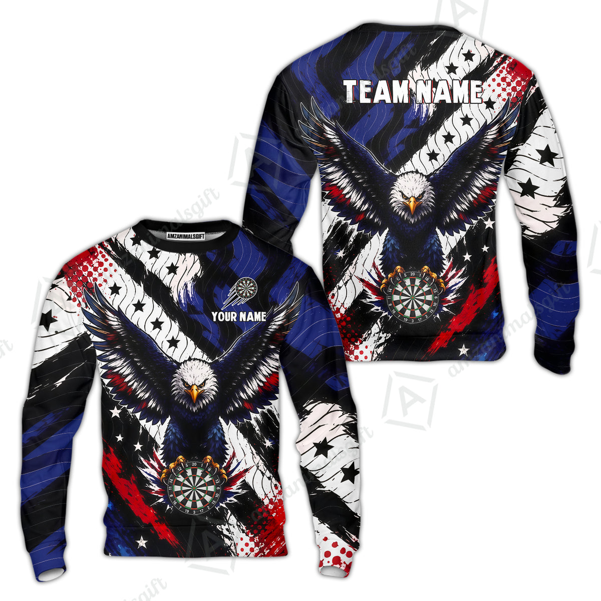Custom Dart Jersey Team Shirt For Players, American Flag and Eagle Hold Board, Personalize Name and Team Name