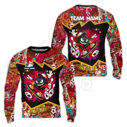 Customized Bowling Unisex Polo Shirt, Skater Bowling Ball Attack, Bowling Uniform, Personalized Name And Team Name