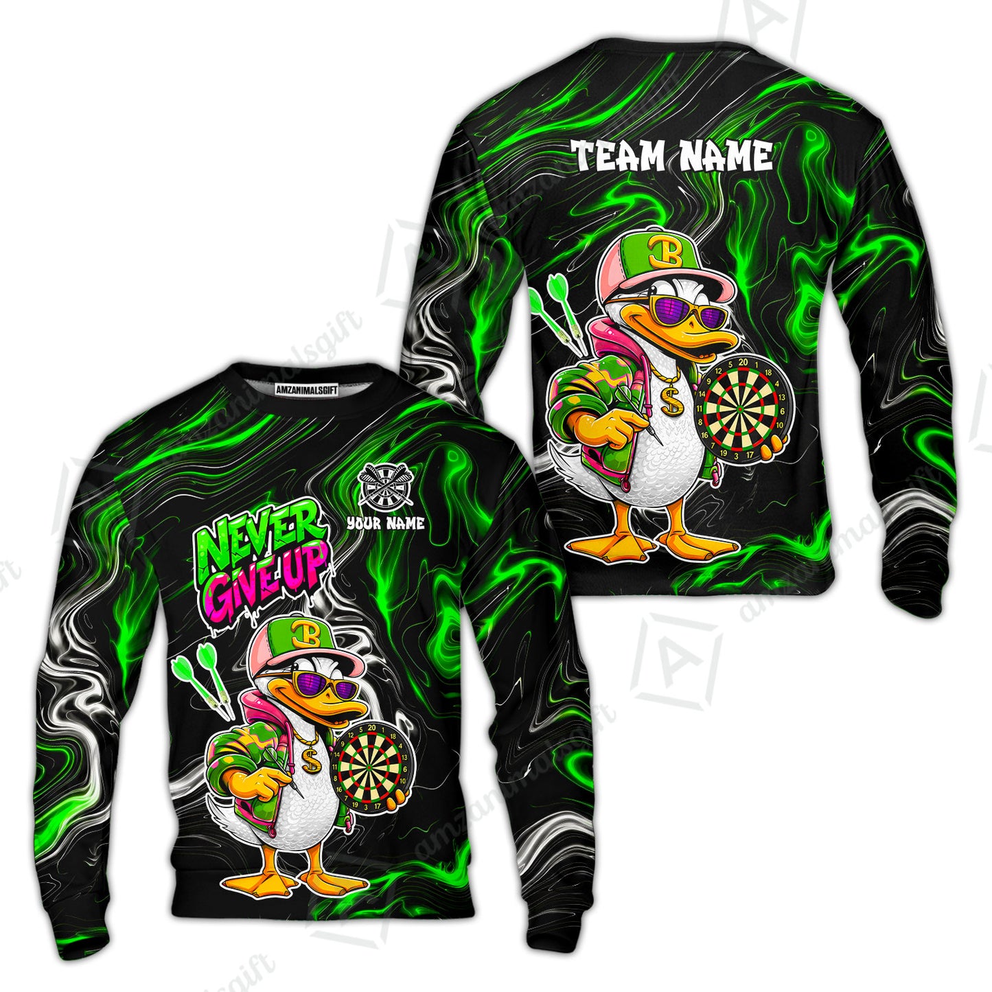 Customized Darts Team Jersey, Duck Never Give Up, Personalized Darts Name And Team Name