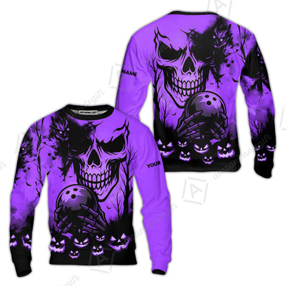 Custom Bowling Jersey Polo Shirt, Pumpkins Skull Halloween, Custom Bowling Jersey Team Shirt For Players With Name & Team Name