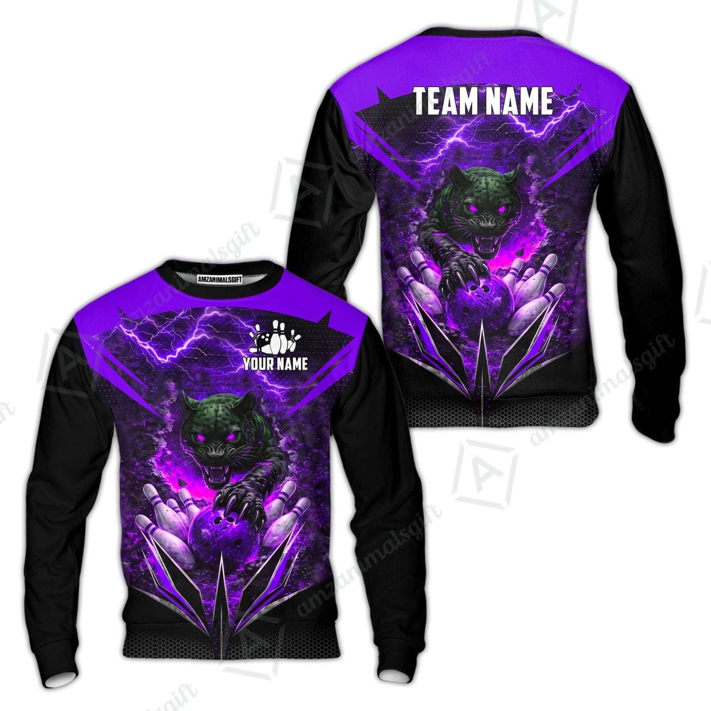 Custom Bowling Jersey Polo Shirt, Electric Panther Bowling, Personalized Name & Team Name