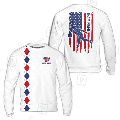 Custom Bowling Jersey Polo Shirt, Patriotic Argyle USA Flag Bowler, Custom Bowling Jersey Team Shirt For Players With Name & Team Name