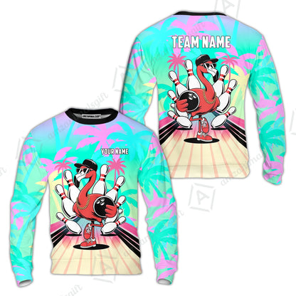 Custom Bowling Jersey Polo Shirt, Sunset Lanes Flamingo, Custom Bowling Jersey Team Shirt For Players With Name and Team Name