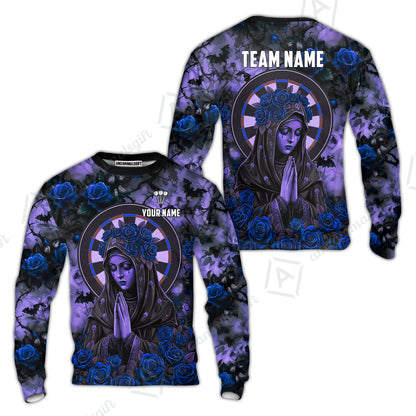 Custom Darts Jersey Polo Shirt, Gothic Madonna And Blue Rose, Custom Dart Jersey Team Shirt For Players With Name & Team Name