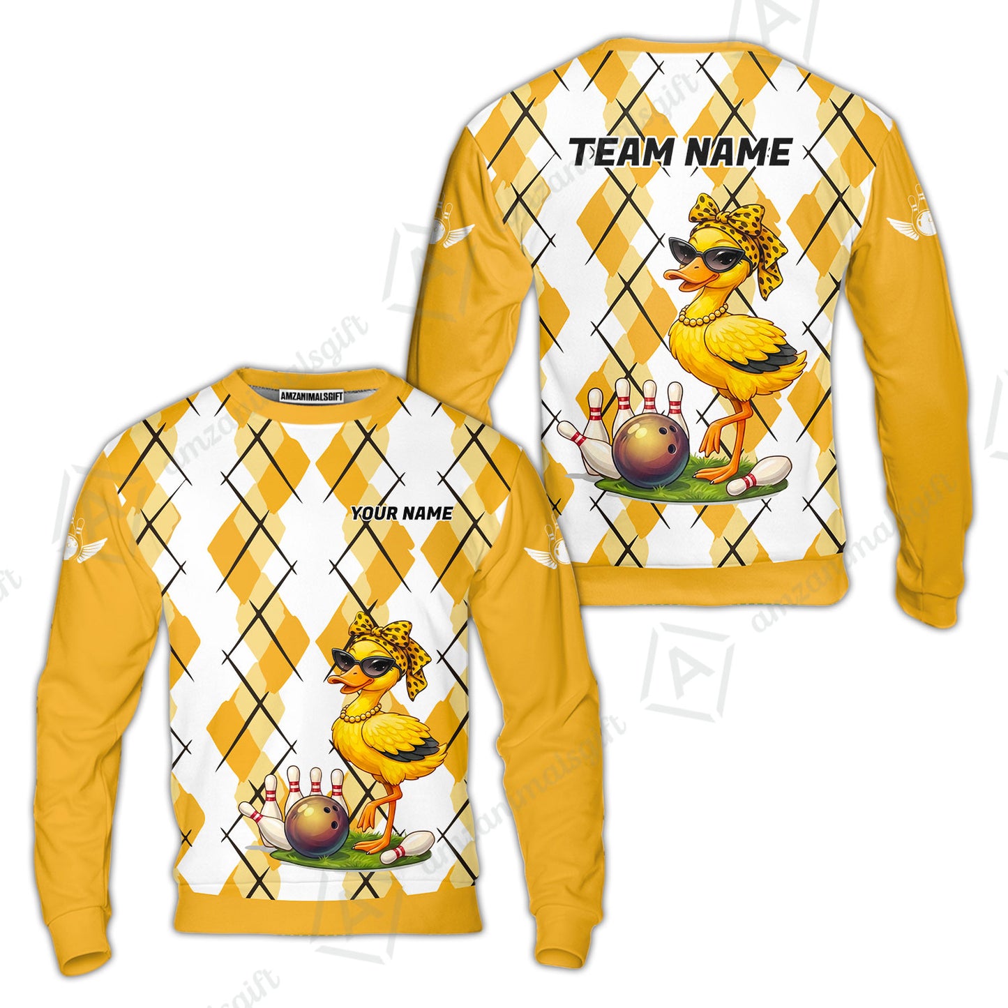 Custom Bowling Jersey Polo Shirt, Sassy Diva Duckling Argyle, Custom Bowling Jersey Team Shirt For Players With Name and Team Name