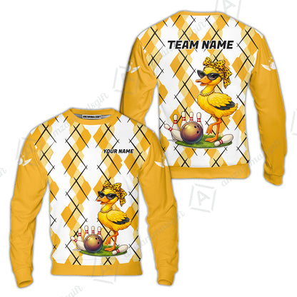 Custom Bowling Jersey Polo Shirt, Sassy Diva Duckling Argyle, Custom Bowling Jersey Team Shirt For Players With Name and Team Name