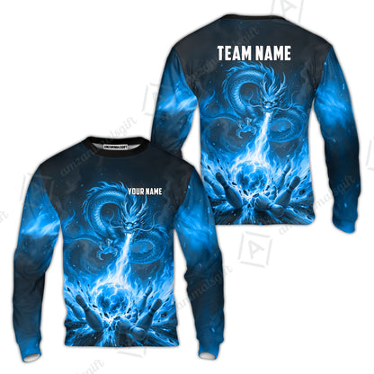 Custom Bowling Jersey Polo Shirt, Asian Dragon's Fire Strike, Custom Bowling Jersey Team Shirt For Players With Name & Team Name