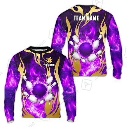 Custom Bowling Jersey Polo Shirt, Abyssal Fire & Golden Flames, Custom Bowling Jersey Team Shirt For Players With Name & Team Name