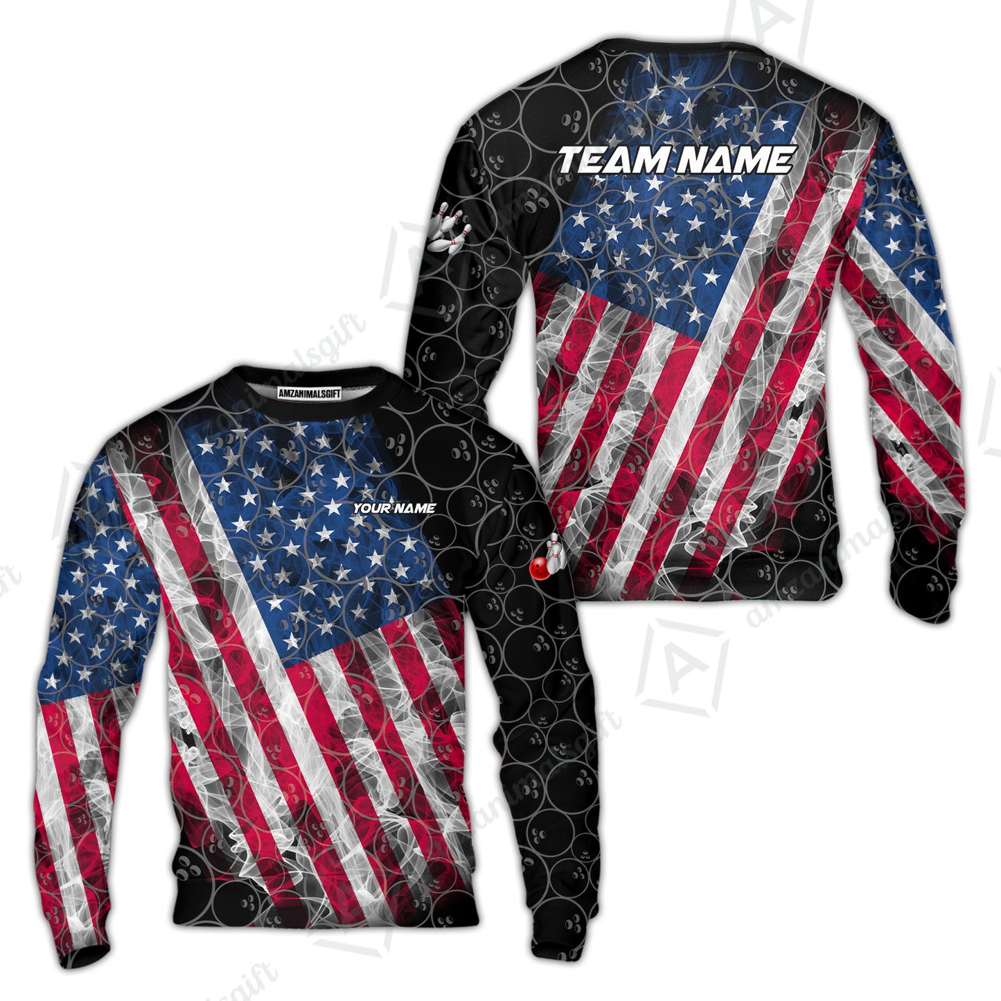 Custom Bowling Jersey Polo Shirt, Patriotic Smokey American Flag, Custom Bowling Jersey Team Shirt For Players With Name & Team Name
