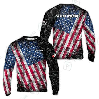 Custom Bowling Jersey Polo Shirt, Patriotic Smokey American Flag, Custom Bowling Jersey Team Shirt For Players With Name & Team Name