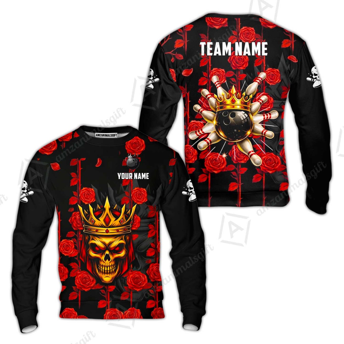 Custom Bowling Jersey Polo Shirt, Royal Skull Bowling, Custom Bowling Jersey Team Shirt For Players With Name & Team Name