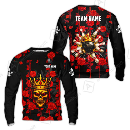 Custom Bowling Jersey Polo Shirt, Royal Skull Bowling, Custom Bowling Jersey Team Shirt For Players With Name & Team Name