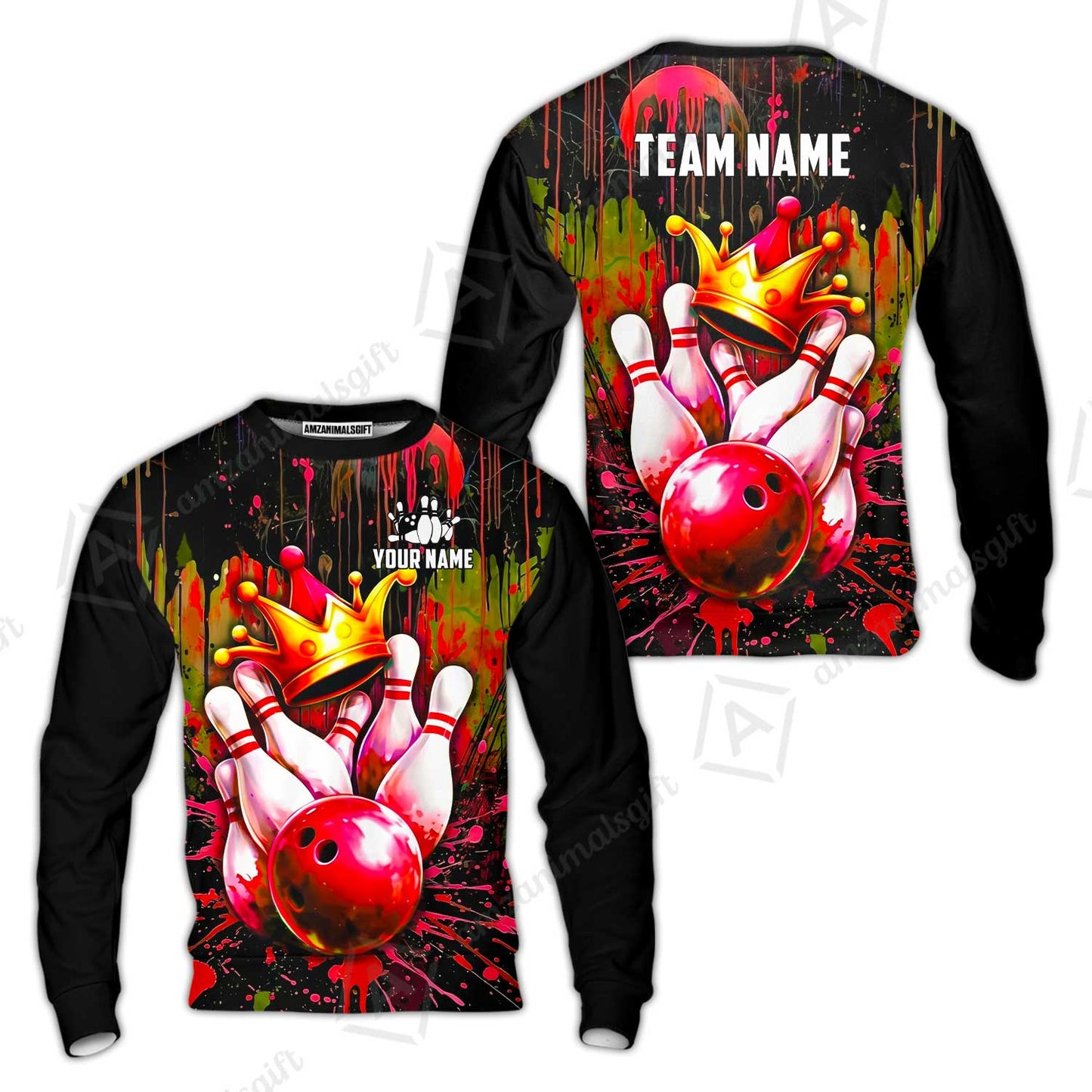 Custom Bowling Jersey Polo Shirt, Neon King Crown, Custom Bowling Jersey Team Shirt For Players With Name and Team Name