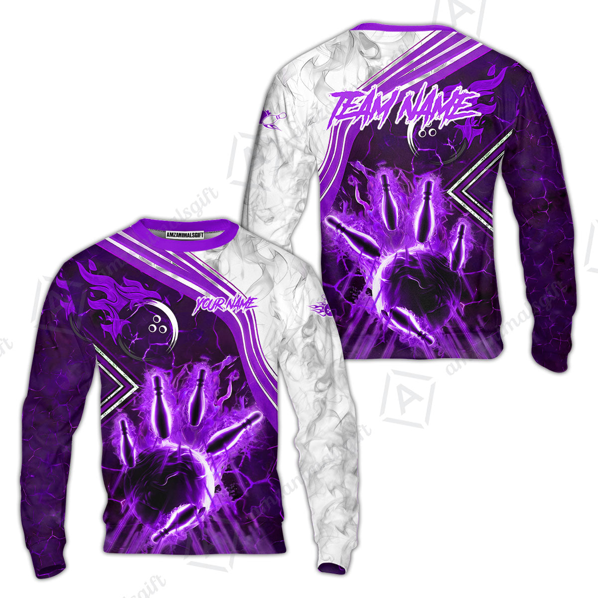 Customized Bowling Unisex Polo Shirt, Fire & Smoke Bowling Pins, Bowling Uniform - Personalized Name And Team Name