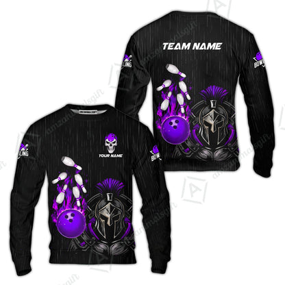 Custom Bowling Jersey Polo Shirt, Fire Bowling Knight Rain Skull Logo, Personalize Name & Team Name
