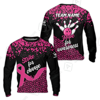 Custom Bowling Jersey Uniform Shirt, Bowling Strike For Change Team Shirt For Players With Name & Team Name