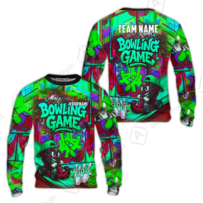 Custom Bowling Jersey Polo Shirt, Street Graffiti Go Kart Ball, Custom Bowling Jersey Team Shirt For Players With Name and Team Name