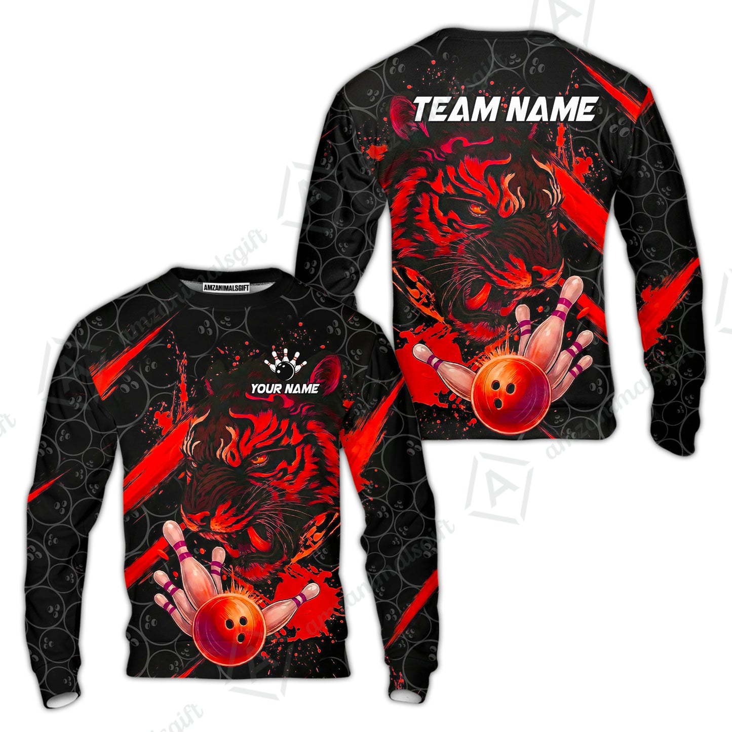 Customized Bowling Unisex Polo Shirt, Tiger Ball Striking Pins, Bowling Uniforms, Personalized Name And Team Name