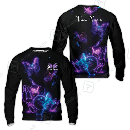 Custom Bowling Jersey Polo Shirt, Bowling Butterfly Universe, Custom Bowling Jersey Team Shirt For Players With Name and Team Name