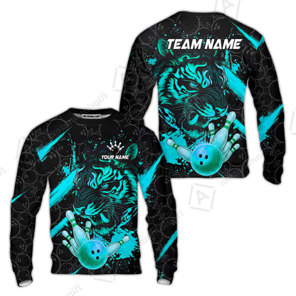 Customized Bowling Unisex Polo Shirt, Tiger Ball Striking Pins, Bowling Uniforms, Personalized Name And Team Name