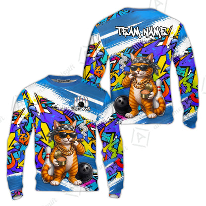 Custom Bowling Jersey Polo Shirt, Cat Graffiti Bowling, Personalize Name and Team Name