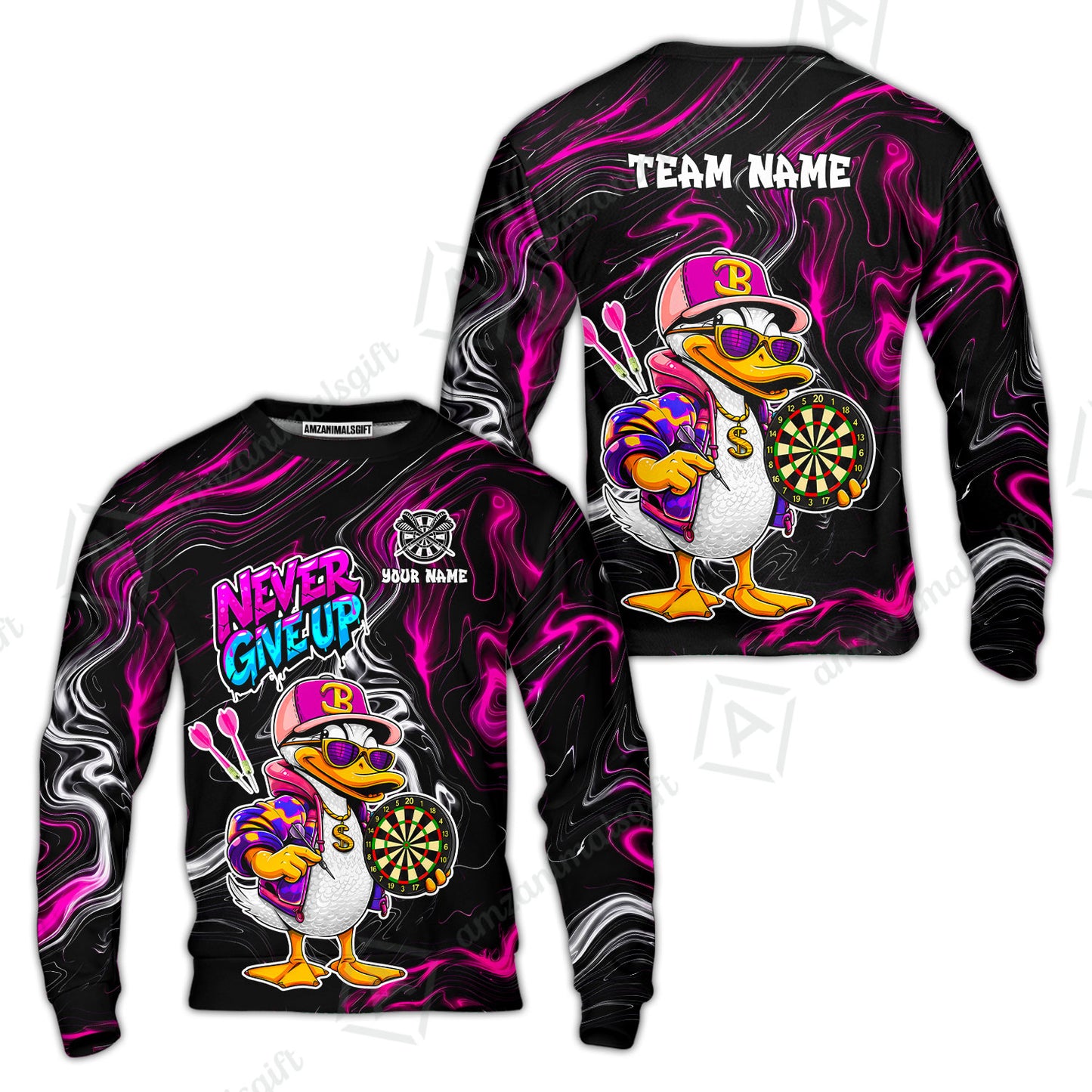 Customized Darts Team Jersey, Duck Never Give Up, Personalized Darts Name And Team Name